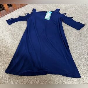MSK Rhinestone Embellished midnight Blue Cold Shoulder Sleeve Shift Dress